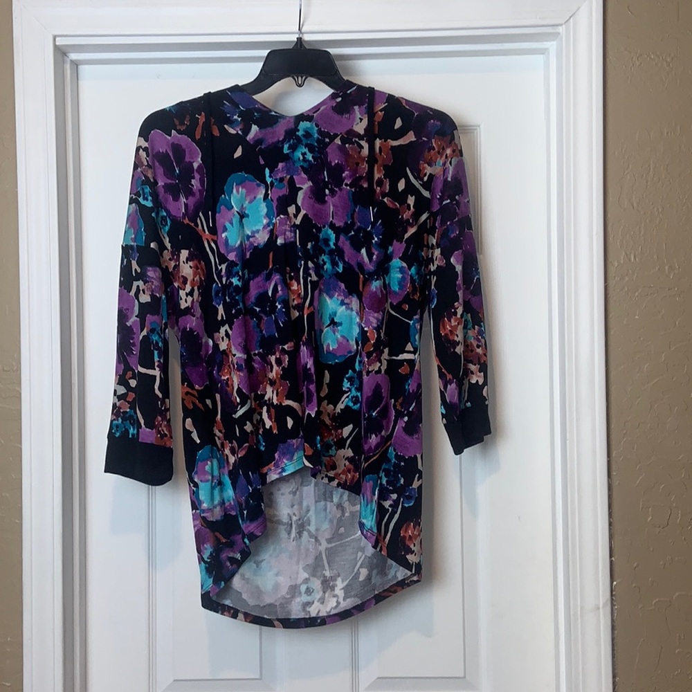 Westbound Women’s Petites Blurred Floral 3/4 Sleeve Hoodie Shirt  PXL